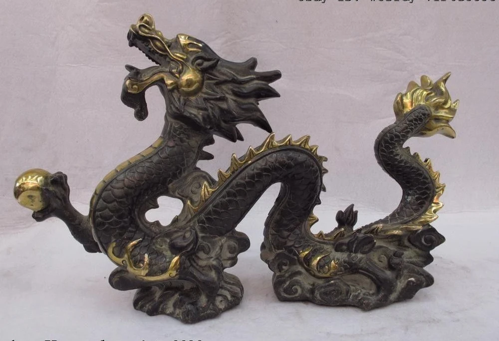 Chinese Royal Palace Bronze Copper Gild Evil Fengshui Dragon play bead Statue
Chinese Royal Palace Bronze Copper Gild Evil Fengshui Dragon play bead Statue