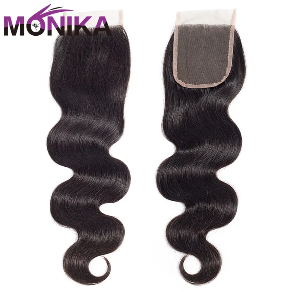 Monika 4x4 Lace Closure Brazilian Body Wave Human Hair Bundles Free Part Middle Part Swiss Closure Natural Color Free Shipping (5)