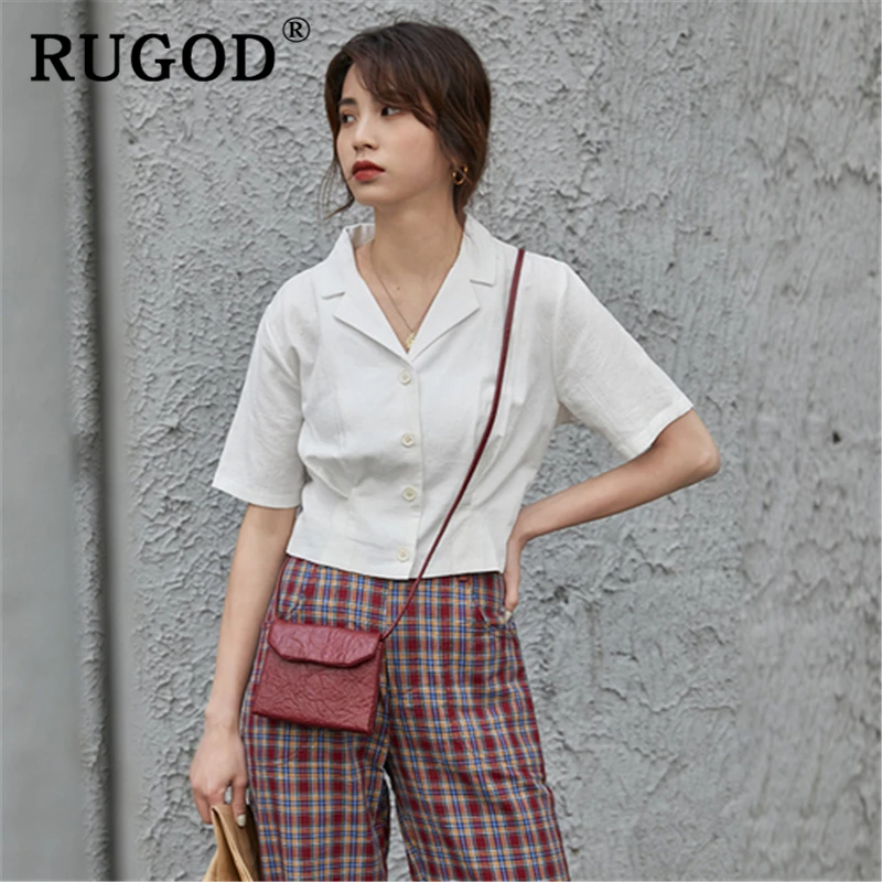 RUGOD Korean notched white blouse women Fashion short sleeve office ladies shirts Elegant short style tops feamle clothing 2019
RUGOD Korean notched white blouse women Fashion short sleeve office ladies shirts Elegant short style tops feamle clothing 2019