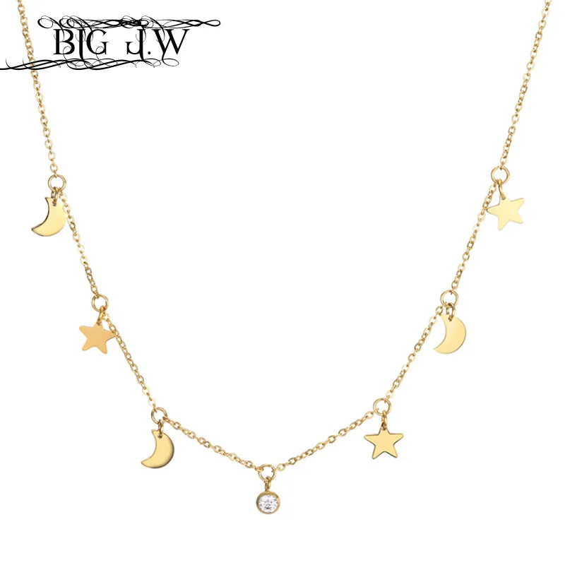 BIG J.W Star and Moon Pendants Necklace For Women Gold Color Stainless Steel CZ Stone Link Chain Necklace Fashion Korean Jewelry
BIG J.W Star and Moon Pendants Necklace For Women Gold Color Stainless Steel CZ Stone Link Chain Necklace Fashion Korean Jewelry