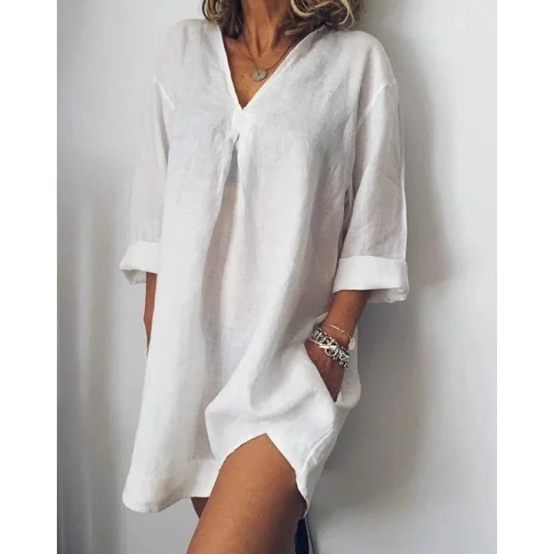 Adisputent Women Loose Casual Dresses Solid Color V Neck Long Sleeve Torridity Women's Dress Casual Linen Pocket White Vestidos
Adisputent Women Loose Casual Dresses Solid Color V Neck Long Sleeve Torridity Women's Dress Casual Linen Pocket White Vestidos