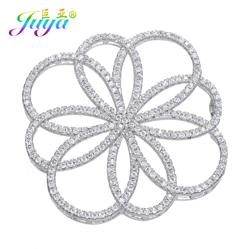 

DIY Women Sweater Pearls Necklace Accessories Micro Pave Zircon Floating Flower Decoration Connectors Jewelry Making Supplies