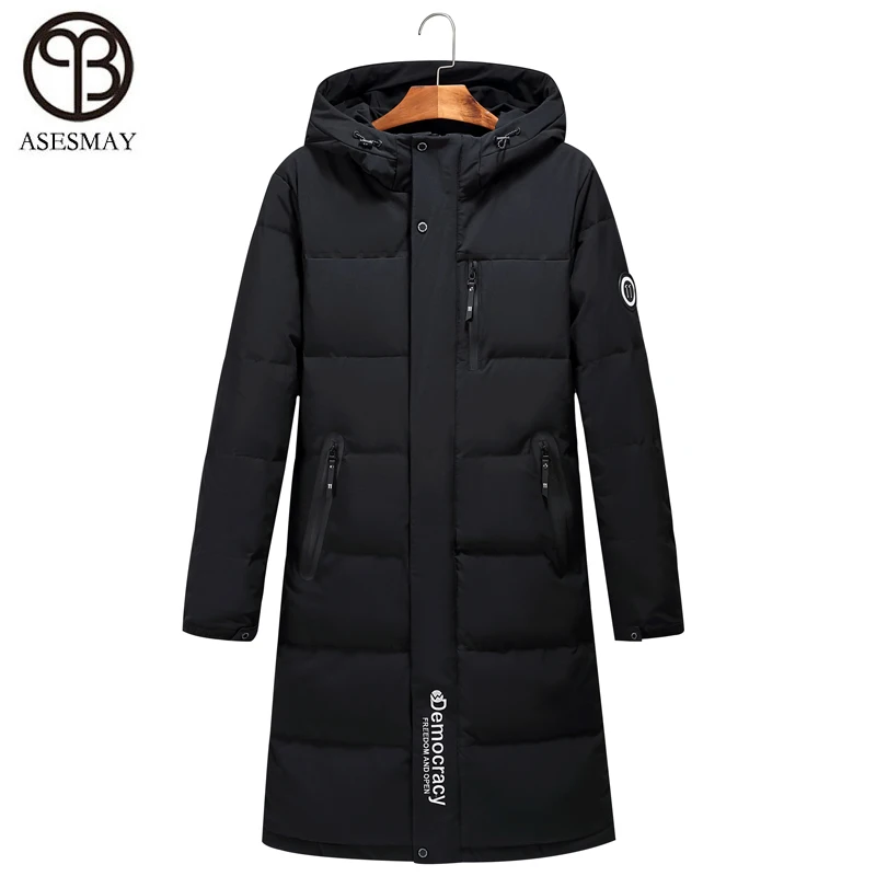 

Asesmay 2018 Men Down Jackets Russian Hooded Long Thick Winter Warm Duck Parka Goose Feather Wellensteyn Coat Mens Puffer Jacket