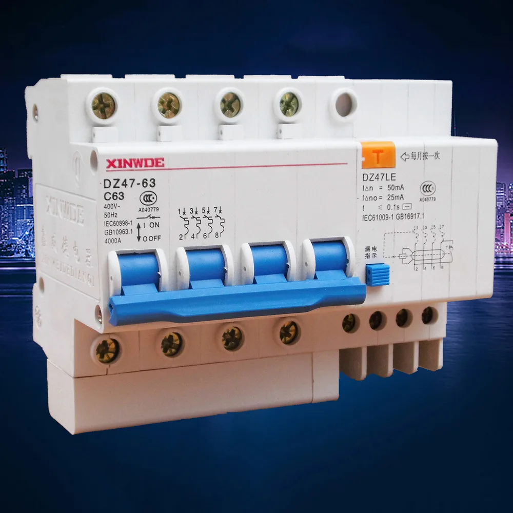 Small circuit breaker DZ47LE-63 4P air switch with leakage protection circuit breaker 6A/10A/16A/20A/25A/32A/40A/50A/63A
Small circuit breaker DZ47LE-63 4P air switch with leakage protection circuit breaker 6A/10A/16A/20A/25A/32A/40A/50A/63A