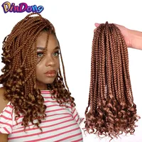 DinDong 12 Inch Box Braids Curly Ends Synthetic Kanekalon 24 Strands Goddess locks Crochet Hair Extensions 6 Color Available image