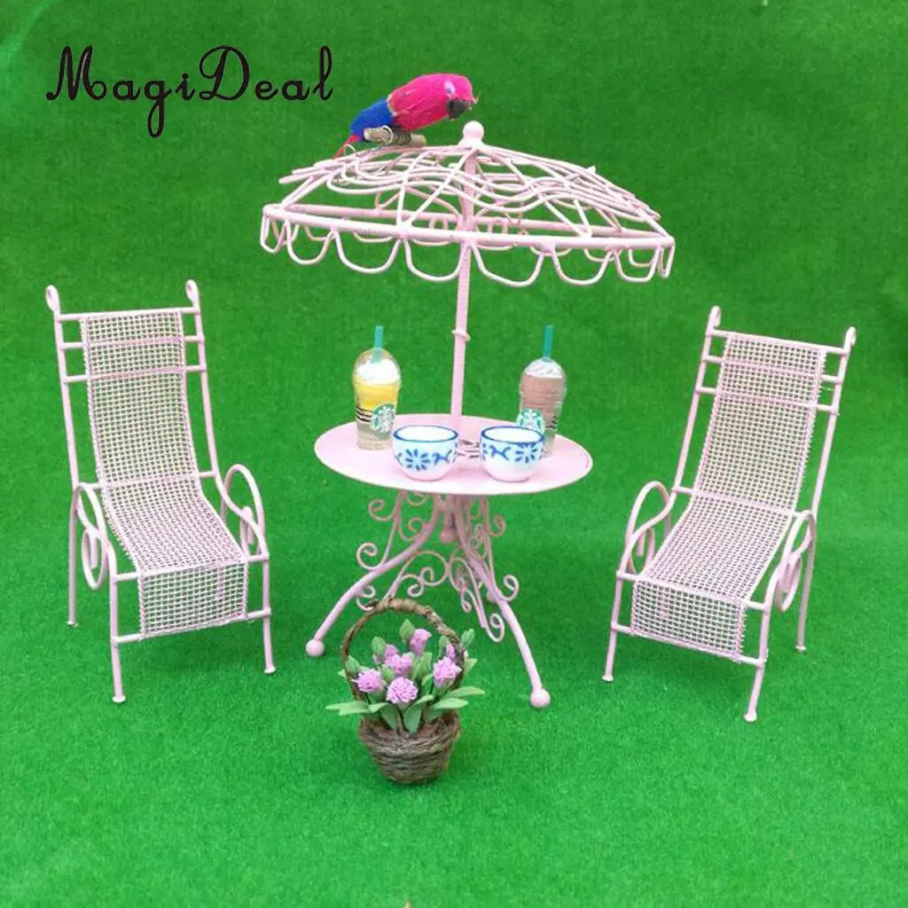 1/12 Scale Dollhouse Miniature Table Chairs Set Outdoor Garden Yard Scene Model Toy Furniture Decoration Accessory