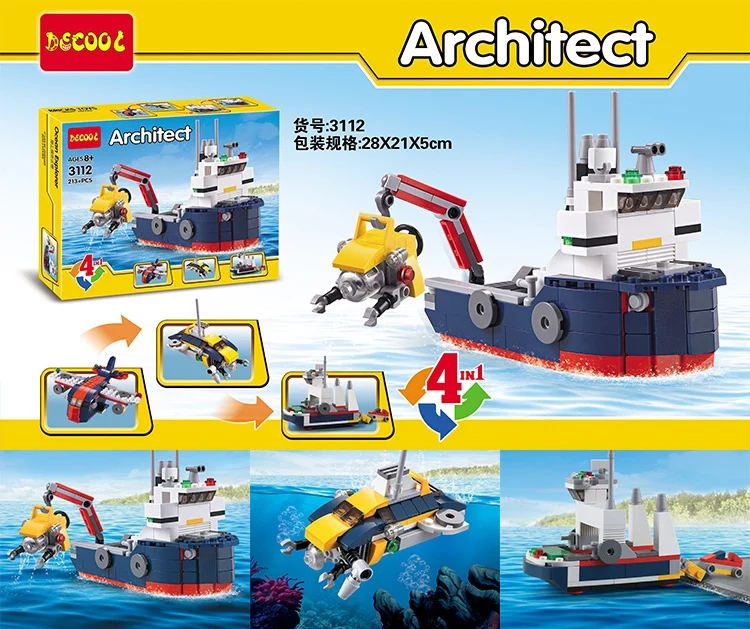 213pcs Super Ocean Explorer 4 In 1 Transformable Building Block Sets Toys Gift 31045 Decool
213pcs Super Ocean Explorer 4 In 1 Transformable Building Block Sets Toys Gift 31045 Decool