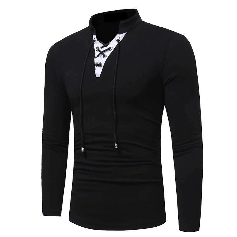 Wholesale Spring Autumn men's fashion v-neck draw string with render Korean color long sleeve T-shirt black base t shirt
Wholesale Spring Autumn men's fashion v-neck draw string with render Korean color long sleeve T-shirt black base t shirt