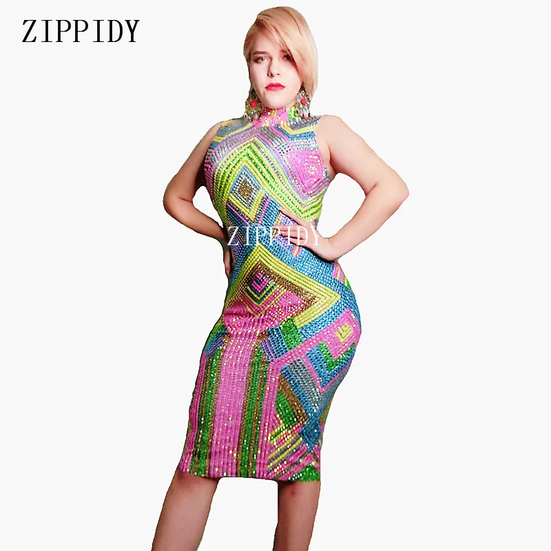 Fashion Colorful Rhinestones Stretch Dress Sleeveless Multicolored Dresses Stage Party Celebrate Dress Nightclub outfit
Fashion Colorful Rhinestones Stretch Dress Sleeveless Multicolored Dresses Stage Party Celebrate Dress Nightclub outfit