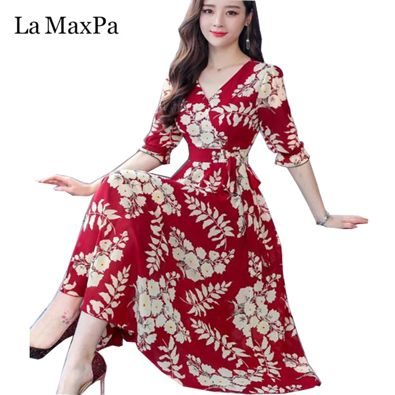 High Quality Plus Size Fashion 2019 Autumn New Arrival Collect Waist 3/4 Sleeve FeatherPrinting Woman Long V Neck Chiffon Dress
High Quality Plus Size Fashion 2019 Autumn New Arrival Collect Waist 3/4 Sleeve FeatherPrinting Woman Long V Neck Chiffon Dress