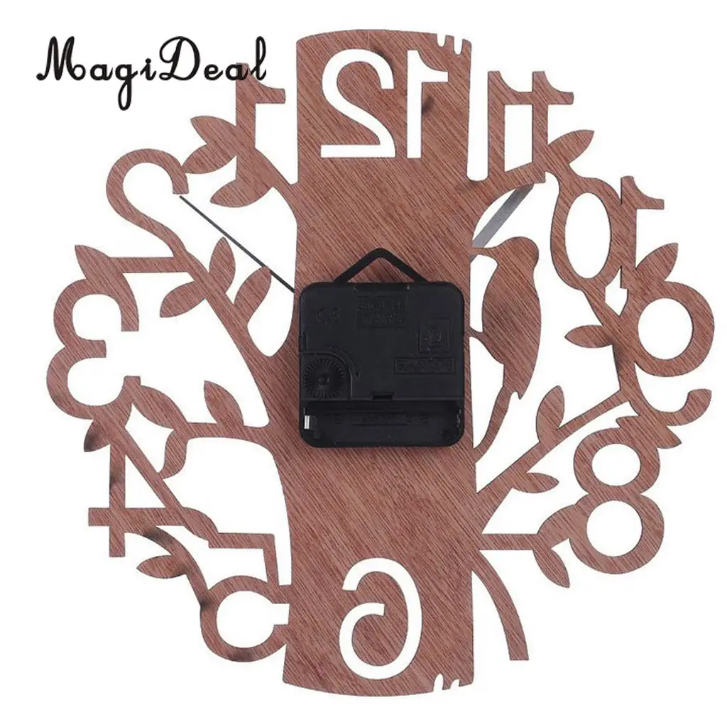 Tree Shaped Wooden Wall Clock Battery Operated Analog Clock for Home Office Housewarming Decor Gift