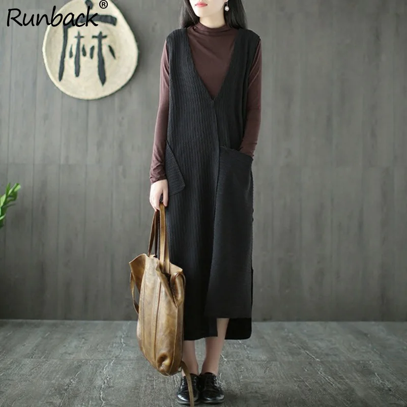 Runback Knitted Jumper Dress Women Black Jurken Winter Warm Sundress Sleeveless Cotton Robe Longue Femme V-neck Sweater Dresses
Runback Knitted Jumper Dress Women Black Jurken Winter Warm Sundress Sleeveless Cotton Robe Longue Femme V-neck Sweater Dresses