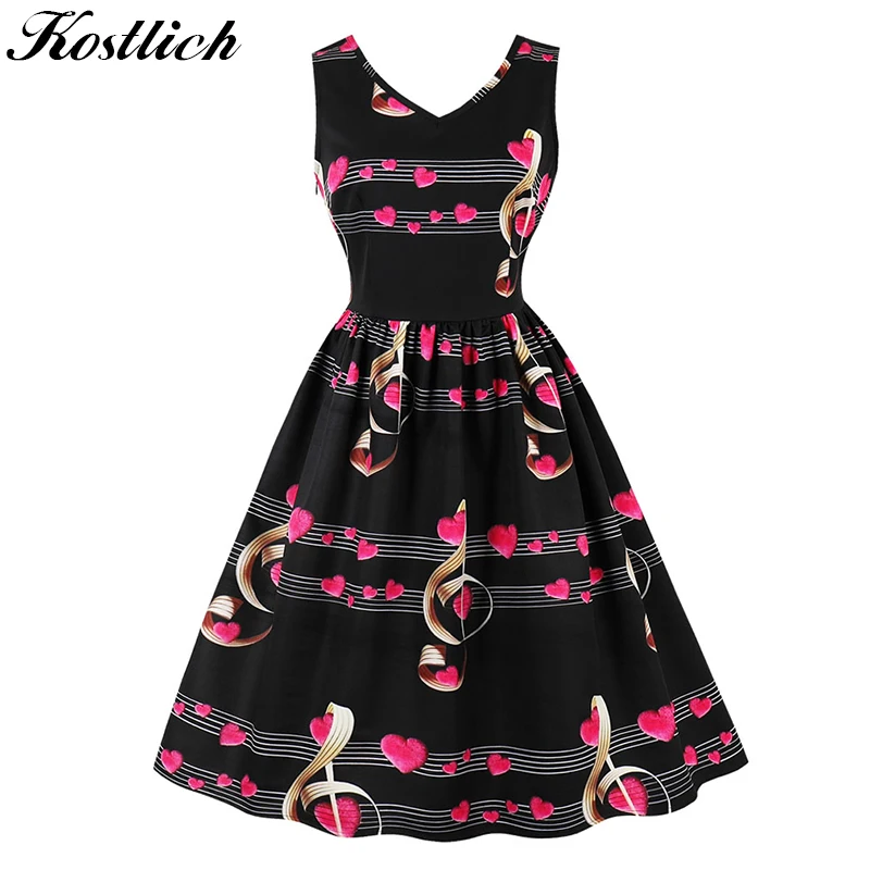 Kostlich Musical Note Print Women Summer Dress 2018 V-Neck Sleeveless Hepburn 50s Vintage Dress Elegant Party Dresses Plus Size
Kostlich Musical Note Print Women Summer Dress 2018 V-Neck Sleeveless Hepburn 50s Vintage Dress Elegant Party Dresses Plus Size