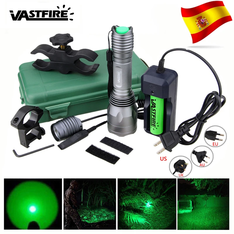10000 Lumens LED Hunting Flashlight Tactical Green Gun Light+Remote Pressure Switch+18650 Battery+Rifle Scope Mount+Charger+Case
10000 Lumens LED Hunting Flashlight Tactical Green Gun Light+Remote Pressure Switch+18650 Battery+Rifle Scope Mount+Charger+Case