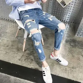 Men's Summer Cropped Jeans Men's Fashion Loose Hole Denim Pencil Ankle Length Pants Good quality casual jeans Size 34
Men's Summer Cropped Jeans Men's Fashion Loose Hole Denim Pencil Ankle Length Pants Good quality casual jeans Size 34