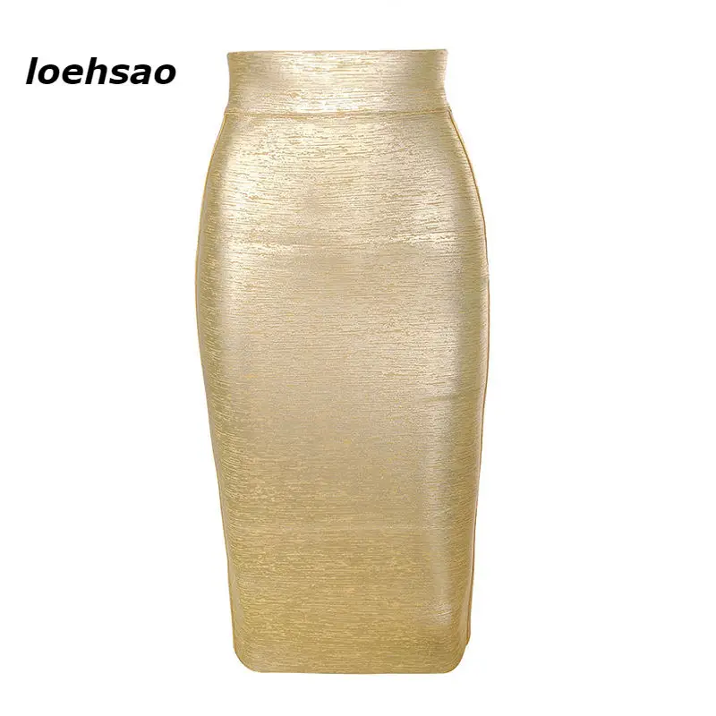 

Gold Stamping Fashion Slim Women Bodycon Skirts Gold Autumn Bandage Skirts Pencil Sexy Rayon Evening Club Party Skirt