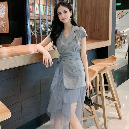 Patchwork Mesh Notched Collar Short Sleeve Fit High Waist Irregualr Midi Dress New Arrive Womrn Fashion Office Work Dress
Patchwork Mesh Notched Collar Short Sleeve Fit High Waist Irregualr Midi Dress New Arrive Womrn Fashion Office Work Dress