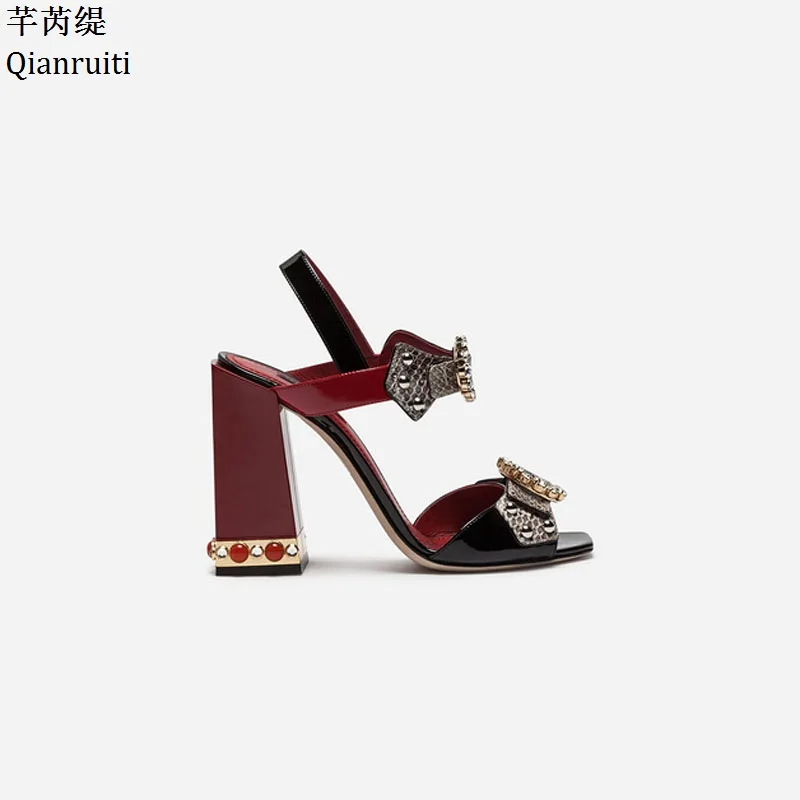 Qianruiti Faux Snake Skin Block Heels Women Sandals Rome Style Ankle Strap Women Pumps Studded Crystal Buckle High Heels Shoes
Qianruiti Faux Snake Skin Block Heels Women Sandals Rome Style Ankle Strap Women Pumps Studded Crystal Buckle High Heels Shoes