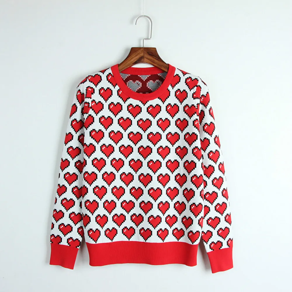 Женский жаккардовый свитер Повседневный пуловер в форме сердца из Джерси весна