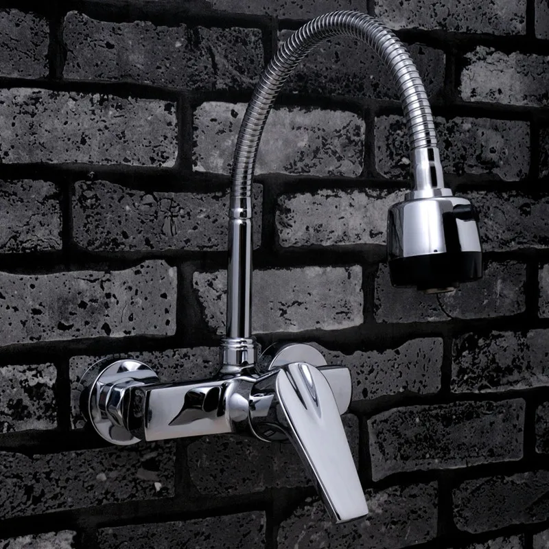 Wall Mounted Kitchen Faucet w/ Single Handle & Double Holes