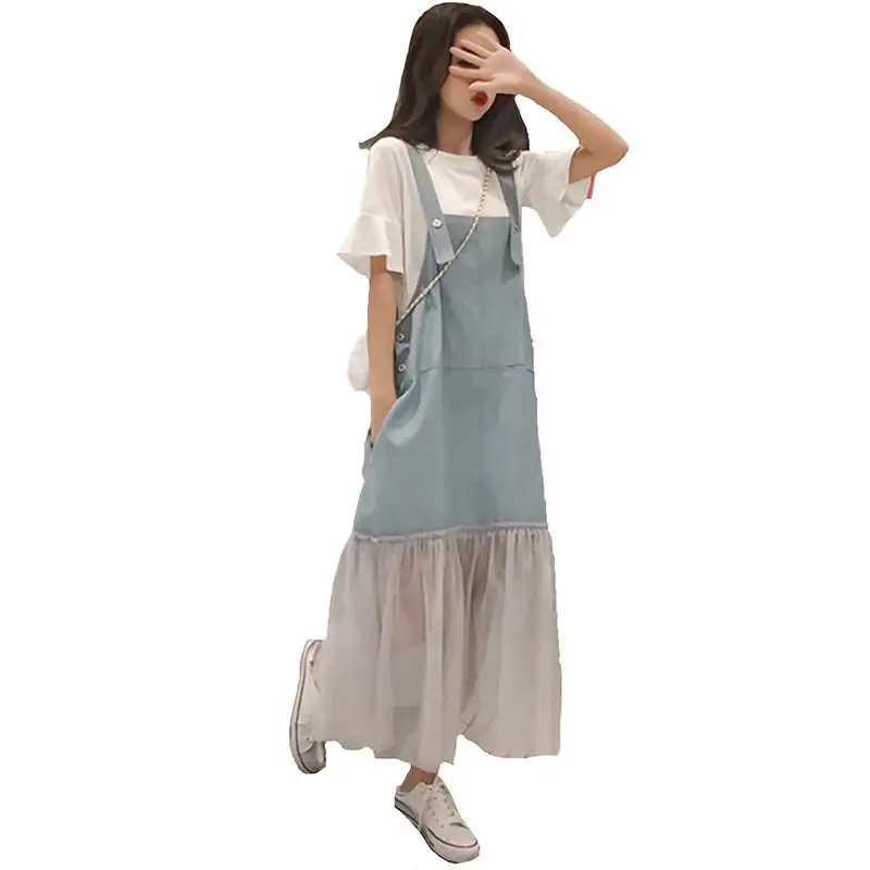 2019 Spring Summer Elegant Women Simple Short Sleeve White T-Shirt +Mesh Stitching Straps Dress Set 2pcs Suit Plus Size 4XL J119
2019 Spring Summer Elegant Women Simple Short Sleeve White T-Shirt +Mesh Stitching Straps Dress Set 2pcs Suit Plus Size 4XL J119