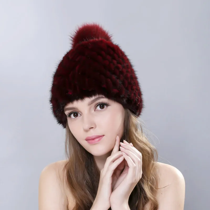 Ladies Mink Fur Warm Knitted Beanie Hat Winter Thicken Fashion Pom Pom Skullies Cap Women Hair Ball Pure Color Casual Hats H7078
Ladies Mink Fur Warm Knitted Beanie Hat Winter Thicken Fashion Pom Pom Skullies Cap Women Hair Ball Pure Color Casual Hats H7078