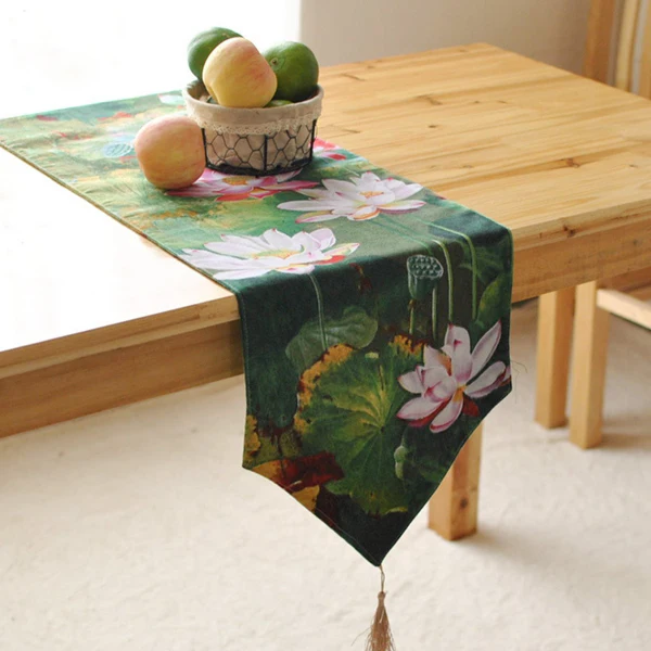 

sk table runner Oriental ink painting style table runner Lotus Pond fresh cabinet decorative banners Placemats