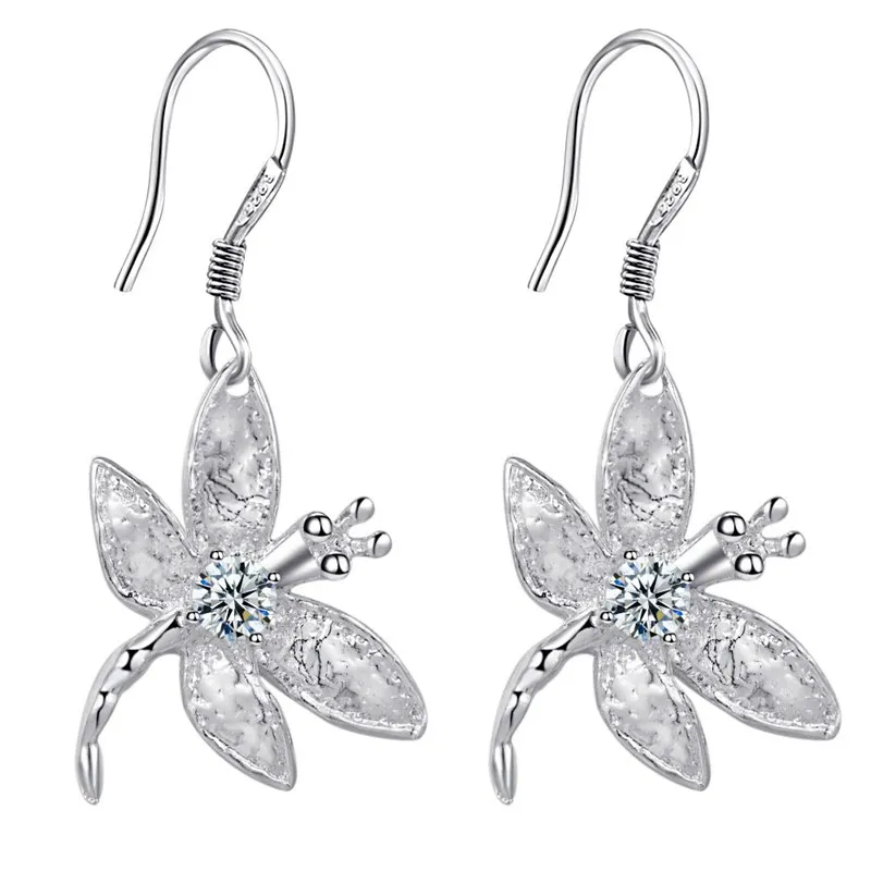 

2016 Top Silver Jewelry Cute Dragonfly Pendant Earrings For Women Loving Gift AE154
