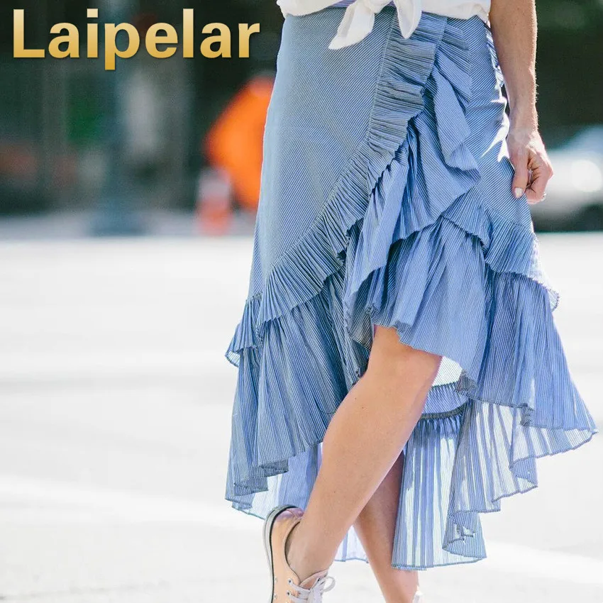 Laipelar Midi Skirt Vintage Skirt Summer 2018 Women High Waist Asymmetrical Ruffled Irregular Blue White Striped Pleated Skirt
Laipelar Midi Skirt Vintage Skirt Summer 2018 Women High Waist Asymmetrical Ruffled Irregular Blue White Striped Pleated Skirt