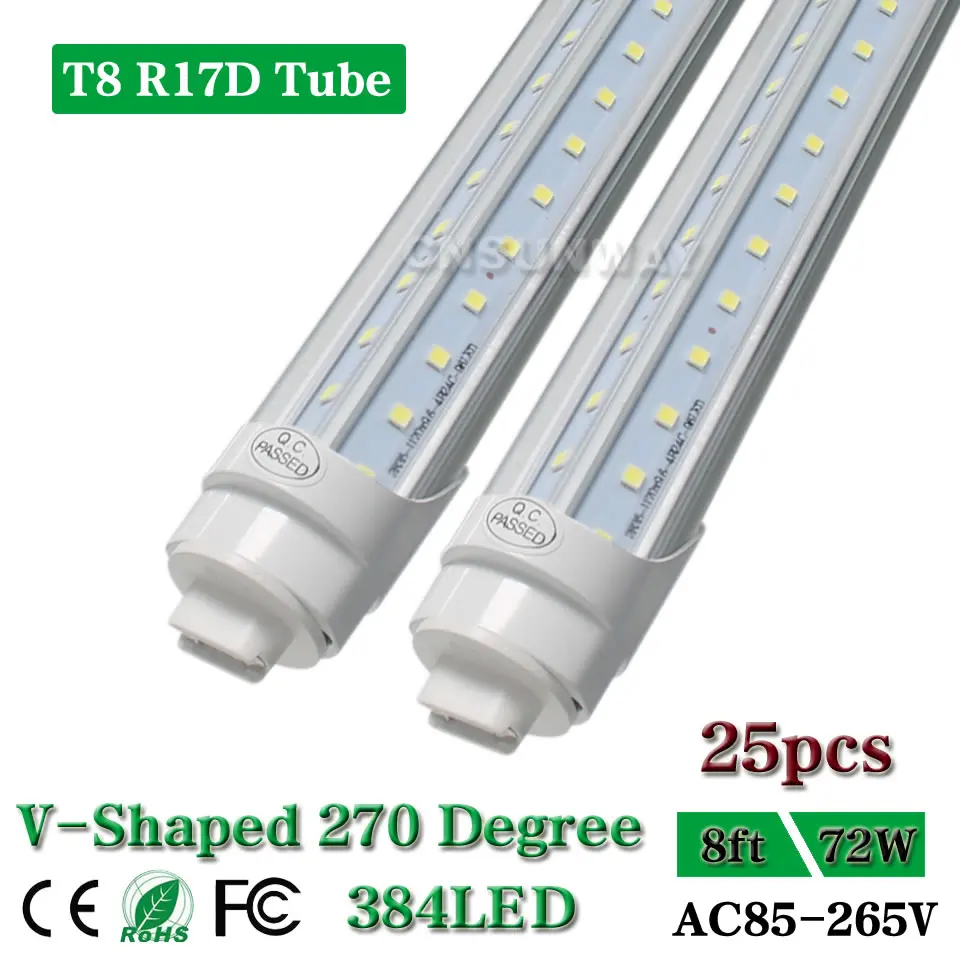 R17D T8 96'' Led Lights V-Shaped Double row 2.4m 8ft Light tubes replace F96T12 Fluorescent bar Bulb lamp PC Cover 72w 25pcs
R17D T8 96'' Led Lights V-Shaped Double row 2.4m 8ft Light tubes replace F96T12 Fluorescent bar Bulb lamp PC Cover 72w 25pcs