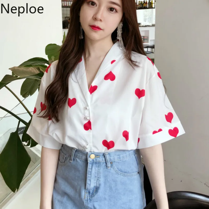 Neploe Love Print Short-sleeved Women Blouse V-neck Pearl Button Loose Shirt Female 2019 New Vintage Casual Wild Blusas 39001
Neploe Love Print Short-sleeved Women Blouse V-neck Pearl Button Loose Shirt Female 2019 New Vintage Casual Wild Blusas 39001