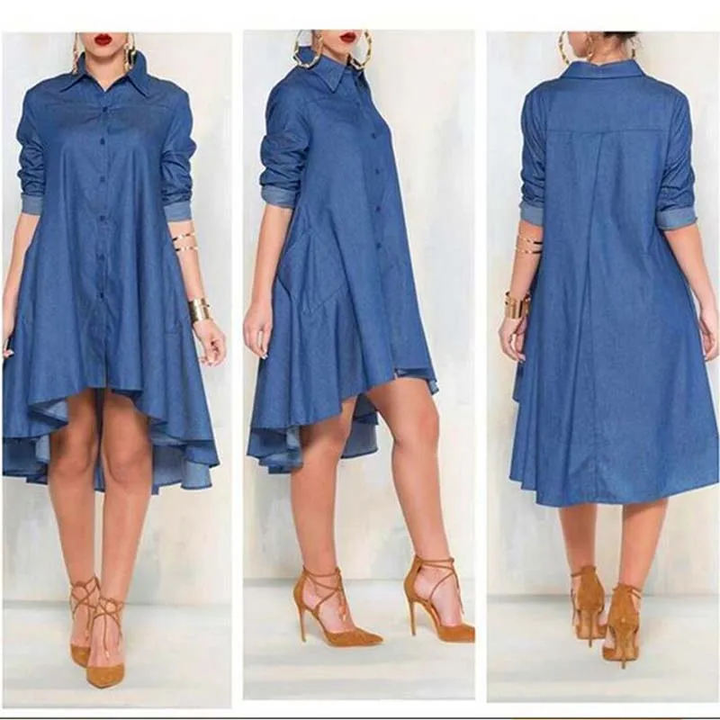 Summer Shirt Women Long Sleeve Demin Dresses Laides Casual Loose Midi Dresses Jeans Work OL office Dresses Sundress Vestidos
Summer Shirt Women Long Sleeve Demin Dresses Laides Casual Loose Midi Dresses Jeans Work OL office Dresses Sundress Vestidos