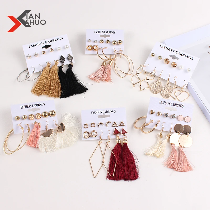 Xianshuo 6 Styles Ethnic Heart Long Tassel Dangle Drop Earrings Set Boho Rhinestone Leaf Geometric Moon Stud Earrings For Women
Xianshuo 6 Styles Ethnic Heart Long Tassel Dangle Drop Earrings Set Boho Rhinestone Leaf Geometric Moon Stud Earrings For Women