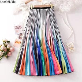 AreMoMuWha 2019 summer new rainbow color matching organ satin gradient pleated big pendulum long skirt female skirt womensQX1024
AreMoMuWha 2019 summer new rainbow color matching organ satin gradient pleated big pendulum long skirt female skirt womensQX1024