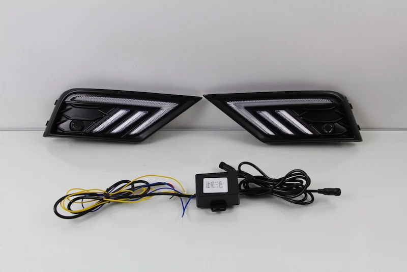 Car DRL for Volkswagen Tiguan 2017 2018 3-Colors LED Daytime Running Light Daylight White Turning Light yellow Flash Night Blue 9