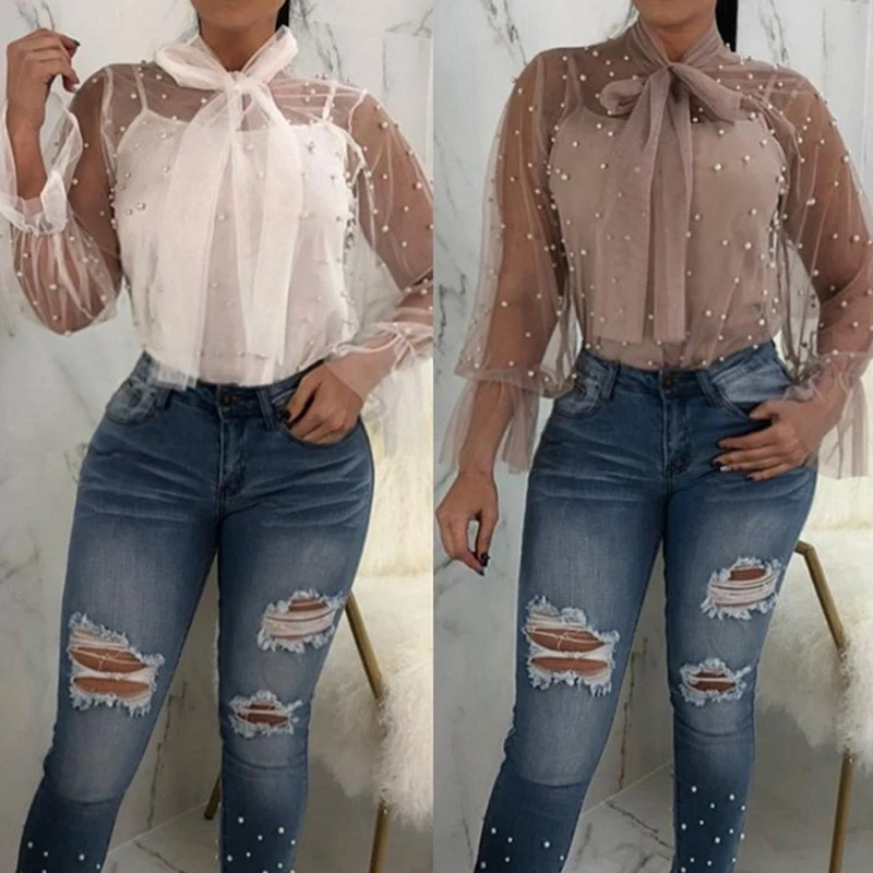 Spring T Shirt Long Sleeve Women Mesh Perspective Beaded Decoration Ladies Fashion Top Sexy Female Nightclub T-shirt
Spring T Shirt Long Sleeve Women Mesh Perspective Beaded Decoration Ladies Fashion Top Sexy Female Nightclub T-shirt