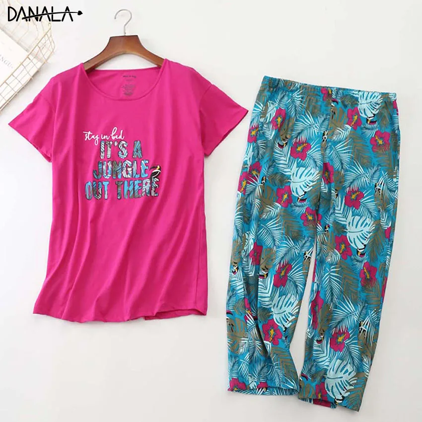 DANALA Cotton Casual Women Sleepwear Tops With Long Pants Floral Print Pyjamas Fashion Short Sleeve Striped Nightwear For Women
DANALA Cotton Casual Women Sleepwear Tops With Long Pants Floral Print Pyjamas Fashion Short Sleeve Striped Nightwear For Women