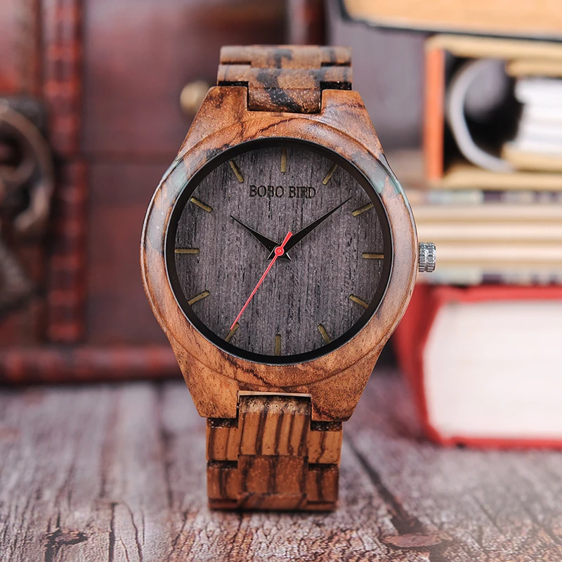 BOBO BIRD Men's Zebrawood and Resin Wooden Watch BOBO BIRD Men's Zebrawood and Resin Wooden Watch