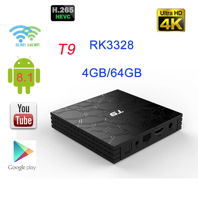T9 TV Box Android 8.1 4GB 64GB RK3328 Quad-Core 4K HD Wifi BT4.0 USB3.0 Google Play Store Netflix Youtube Box TV 4K Smart TV Box
T9 TV Box Android 8.1 4GB 64GB RK3328 Quad-Core 4K HD Wifi BT4.0 USB3.0 Google Play Store Netflix Youtube Box TV 4K Smart TV Box