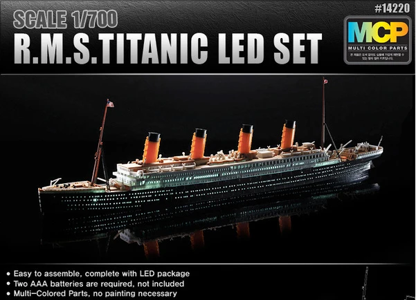 MOHSACADEMY 14220 1/700 Titanic with complete LED package muti-colored parts no painting necessary assembly scale model ship kit
MOHSACADEMY 14220 1/700 Titanic with complete LED package muti-colored parts no painting necessary assembly scale model ship kit