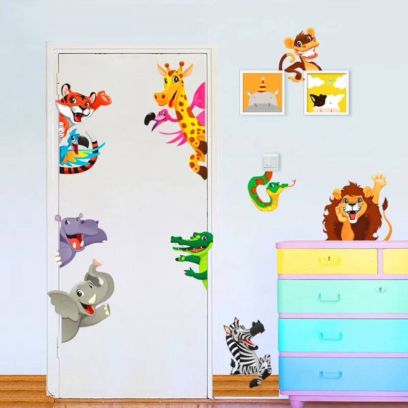 Мультяшные животные мир детские наклейки на стену для детской комнаты спальни