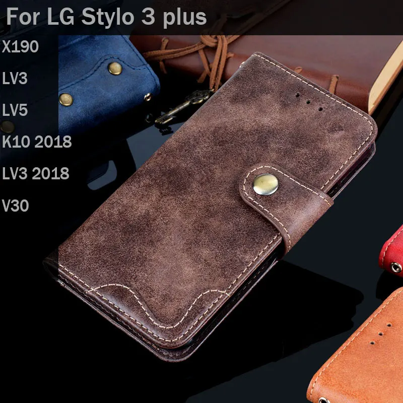 for LG LV3 LV5 K10 X190 Stylo 3 plus 2017 2018 case luxury Vintage Leather Flip cover with stand Card Slot Cases funda coque | Мобильные