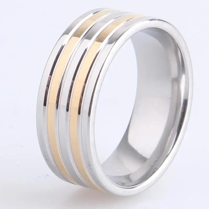 8MM gold and silver 3 stripes 316L Stainless Steel finger rings for men wmen wholesale
8MM gold and silver 3 stripes 316L Stainless Steel finger rings for men wmen wholesale