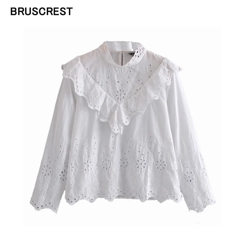 2019 Summer elegant blouse women shirts sweet ruffle hollow out white blouse long sleeve Eyelet shirts female casual tops blusas 
2019 Summer elegant blouse women shirts sweet ruffle hollow out white blouse long sleeve Eyelet shirts female casual tops blusas