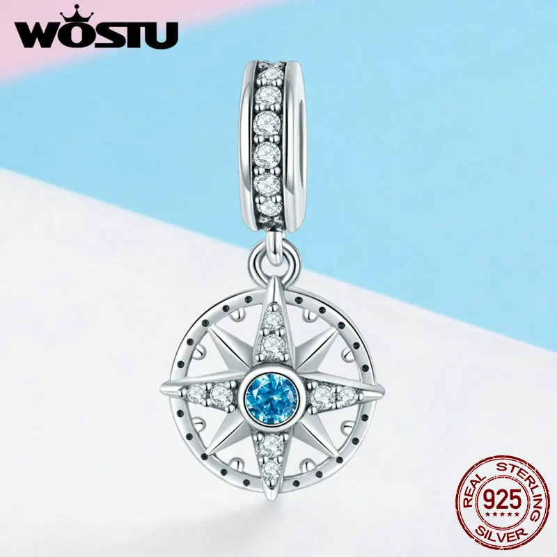 

WOSTU Authentic 925 Sterling Silver Original Compass Charm fit Bead Bracelet Necklace DIY Crystal Jewelry Fashion Gift FIC847