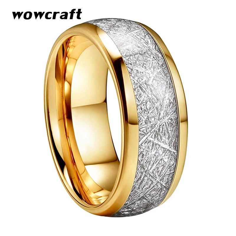 8mm Men Women Gold Tungsten Wedding Ring Polished Shiny White Meteorite Inlay Dome Engagement Ring with Comfort Fit
8mm Men Women Gold Tungsten Wedding Ring Polished Shiny White Meteorite Inlay Dome Engagement Ring with Comfort Fit
