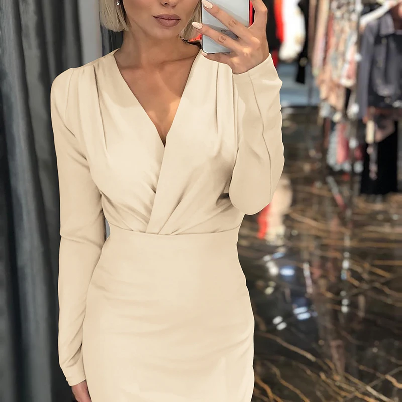 Women's Dress Ladies Deep V Neck Sexy Fashion Office Tight Dresses Casual Work Slim Plain Plus Size Pleated Pencil Solid Dress
Women's Dress Ladies Deep V Neck Sexy Fashion Office Tight Dresses Casual Work Slim Plain Plus Size Pleated Pencil Solid Dress