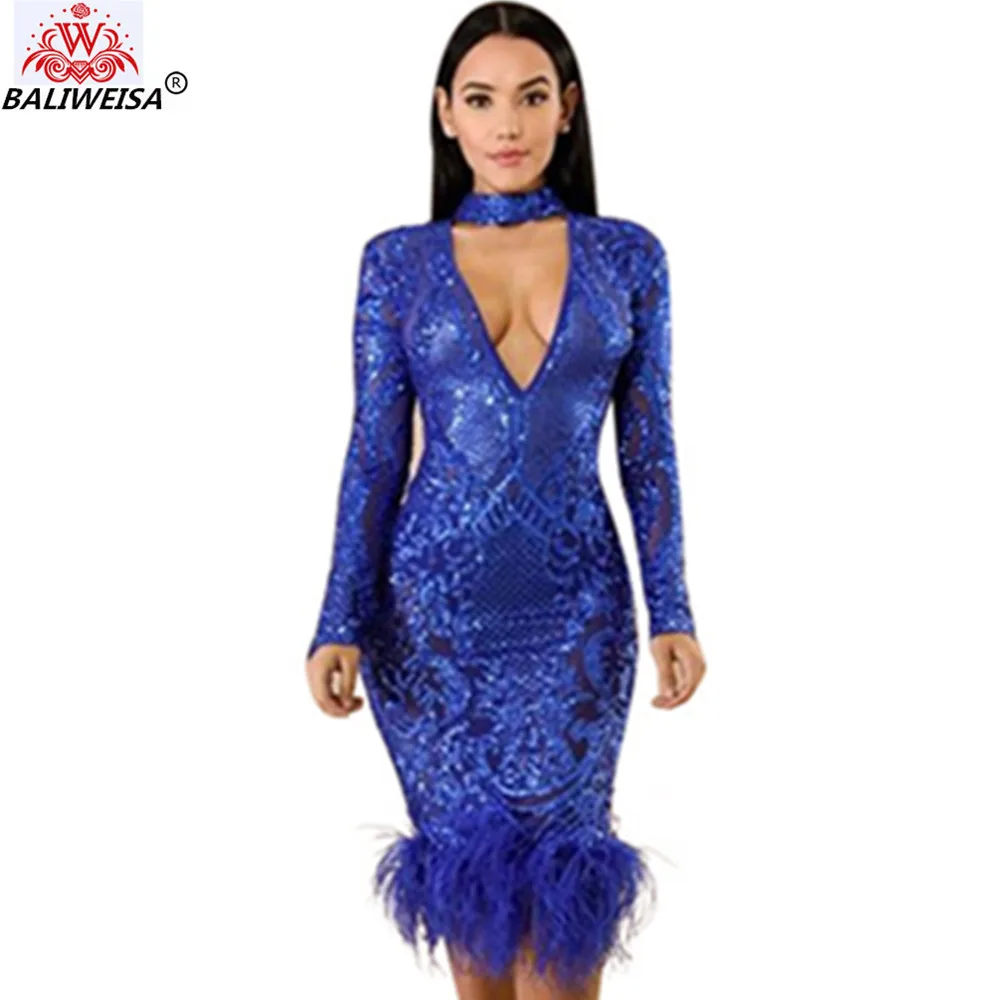 BALIWEISA Evening Party Club Sequin Feather Dress Women Elegant Long Sleeve Knee Length Dress Sexy Deep V Neck Bodycon Dress
BALIWEISA Evening Party Club Sequin Feather Dress Women Elegant Long Sleeve Knee Length Dress Sexy Deep V Neck Bodycon Dress