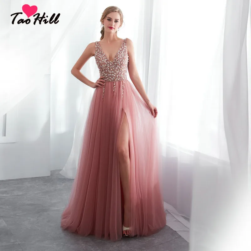 TaoHill Sexy V-neck Beading Bean Powder Pink A-line High Slit Lace Up Back Woman Dress Evening Dresses Gown
TaoHill Sexy V-neck Beading Bean Powder Pink A-line High Slit Lace Up Back Woman Dress Evening Dresses Gown