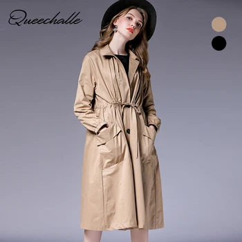 Queechalle 2020 Autumn Coat Khaki Black Plus Size Loose Trench Coat Female Turn-down Collar Casual Long Coat Women's Windbreaker
Queechalle 2020 Autumn Coat Khaki Black Plus Size Loose Trench Coat Female Turn-down Collar Casual Long Coat Women's Windbreaker